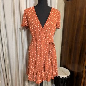 Xhilaration Rust Polka Dot Wrap Mini Dress